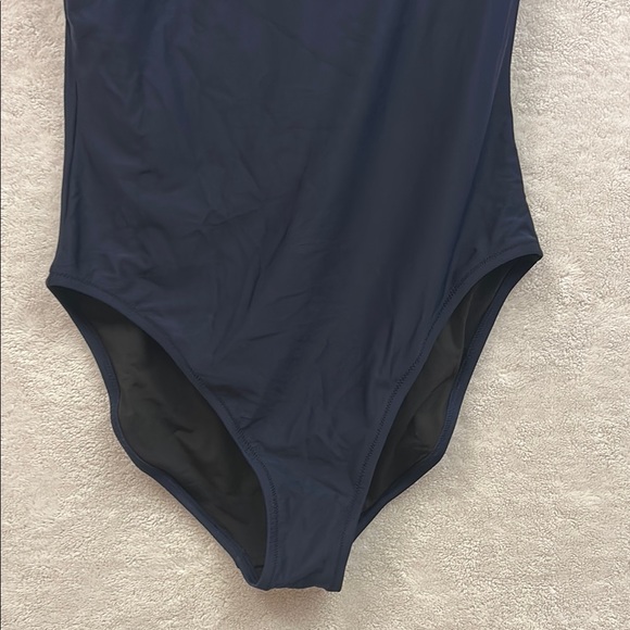 Navy One-Shoulder Ruffle Swimsuit - Picture 3 of 8